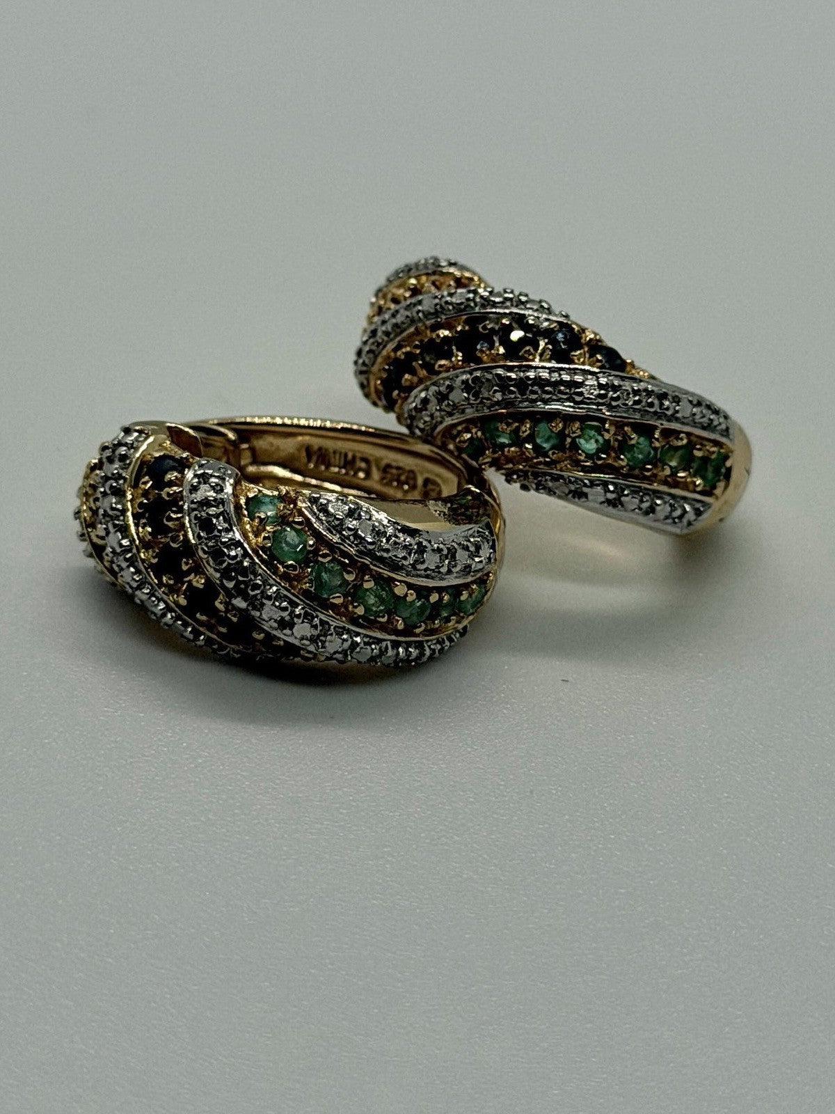 925 Sterling Silver Gold Plated Ruby Sapphire Emerald Earrings