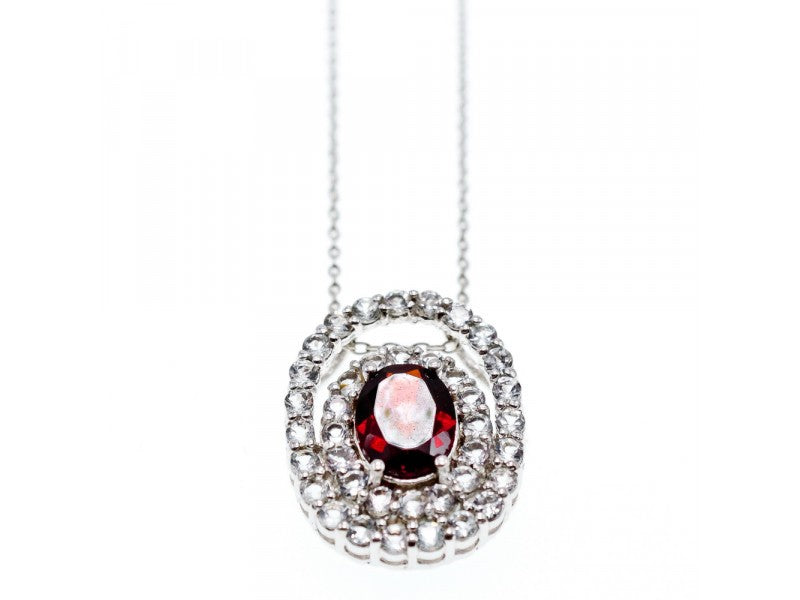 925 Sterling Silver Garnet & Goshenite Chain With Pendant