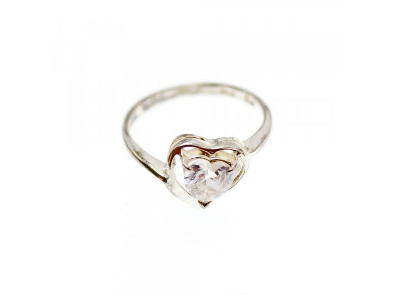 925 Sterling Silver White Topaz "Heart" Ring Size 6