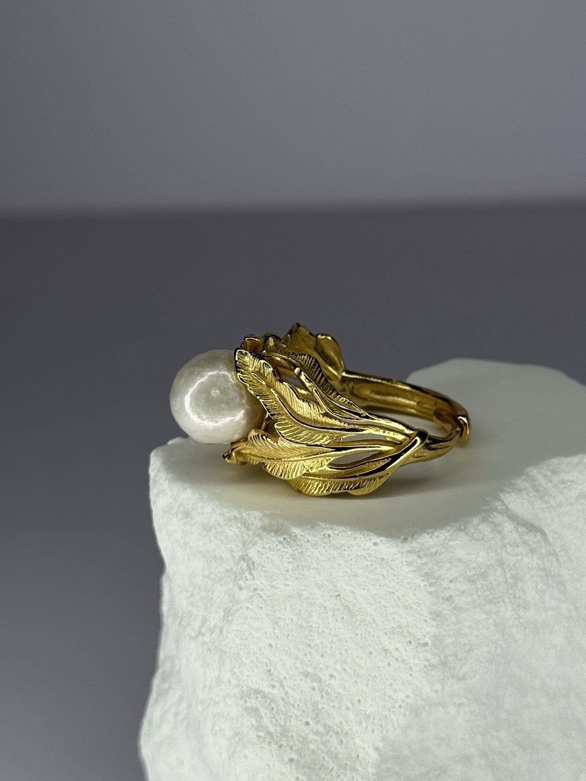 925 Sterling Silver Gold Plated Pearl Ring Size Adjustable