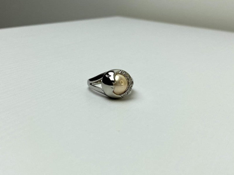 Ring With Pearl and CZ "Moon" Size 7.5