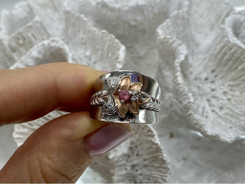 925 Sterling Silver Morganite & Goshenite "Scarlet Flower" Ring Size 5.5