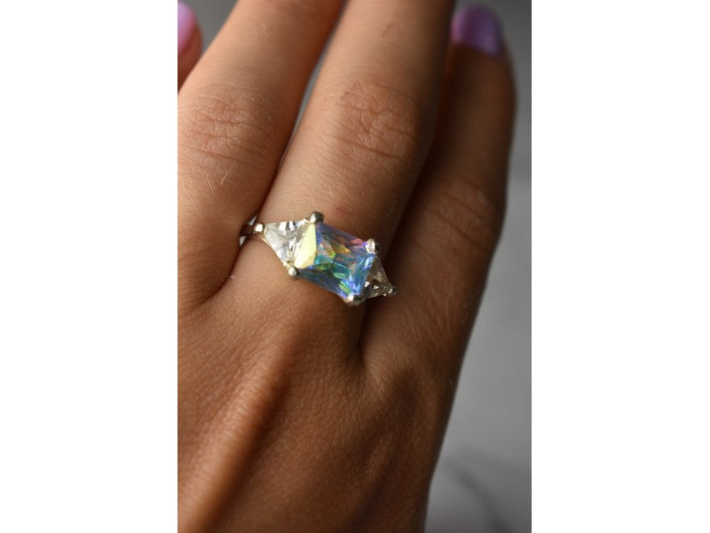 925 Sterling Silver Alpanite & CZ Ring Size 8.5