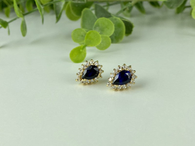 925 Sterling Silver Gold Plated Sapphires & CZ Earrings