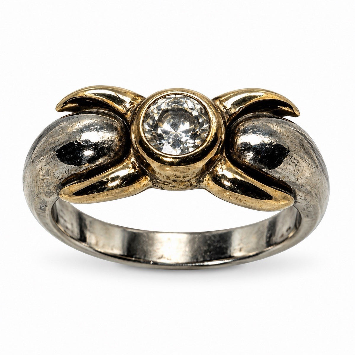 Vintage Two-Tone 925 Sterling Silver & Gold Plated Clear Topaz Ring Size 5