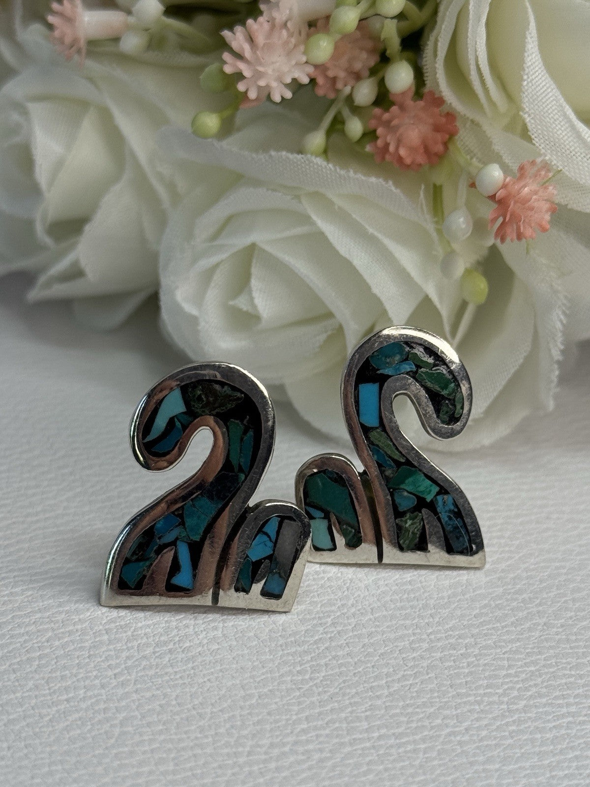 Vintage Taxco 925 Sterling Silver Turquoise Earrings Length 0.92 Inch