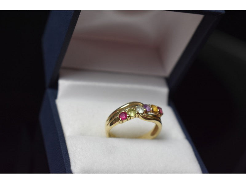 10K Yellow Gold Multi Gemstones Ring Size 6.5
