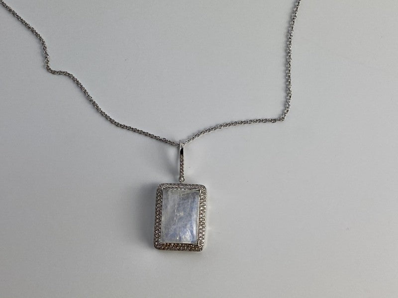 925 Sterling Silver Moonstone & CZ Chain With Pendant