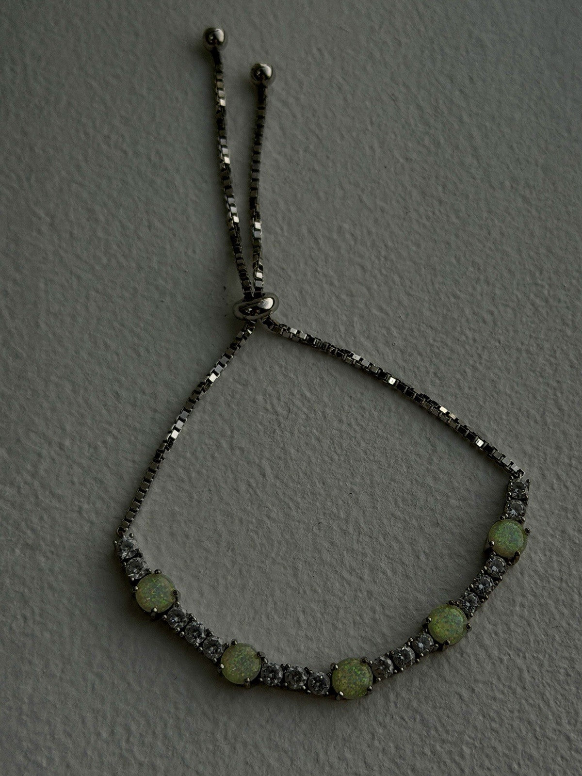 Adjustable 925 Sterling Silver Opal & Beryl Bracelet