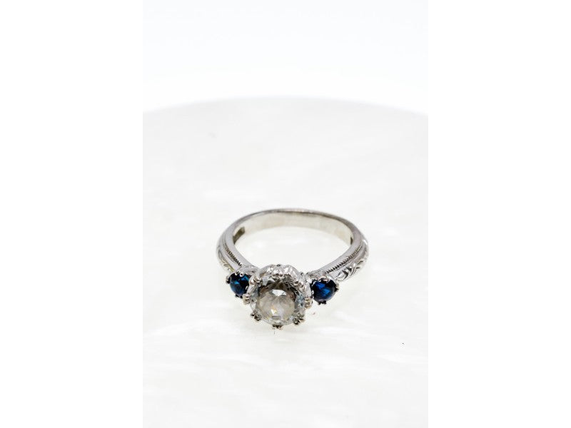 925 Sterling Silver Blue & White CZ Ring Size 6.5