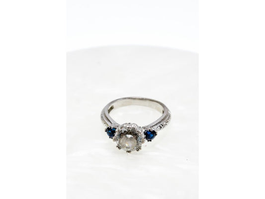 925 Sterling Silver Blue & White CZ Ring Size 6.5