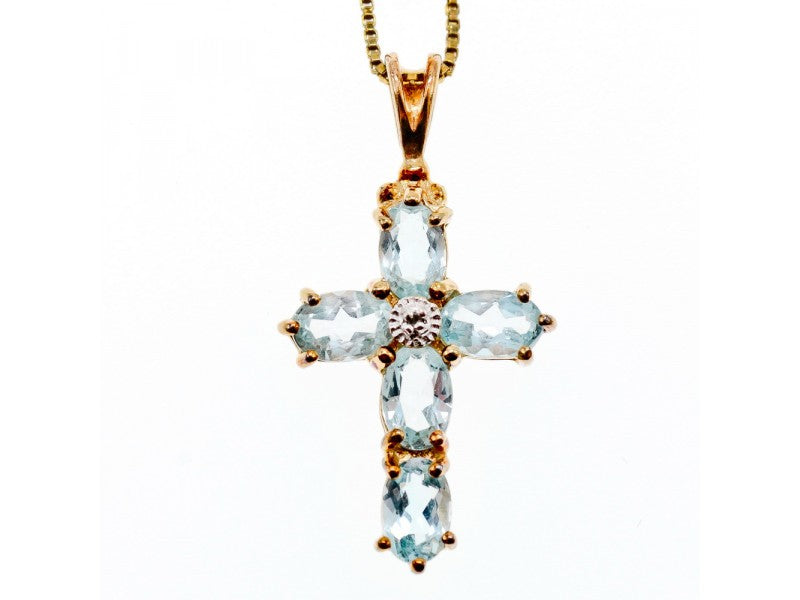 925 Sterling Silver Gold Plated Blue Spinel Chain With Cross