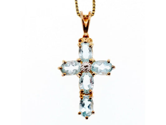 925 Sterling Silver Gold Plated Blue Spinel Chain With Cross
