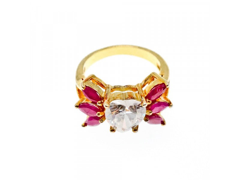 925 Sterling Silver Gold Plated Spinel & CZ "Heart" Ring Size 5.5