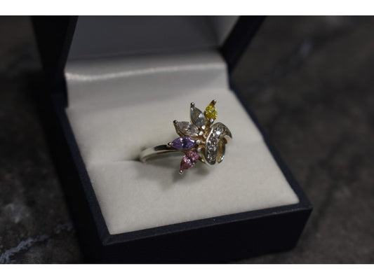 925 Sterling Silver Multicolor CZ Ring Size 9
