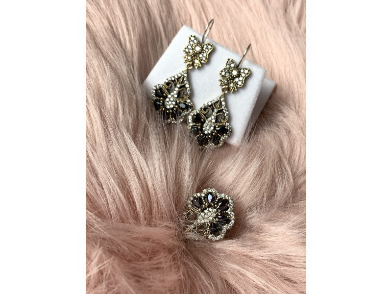 925 Sterling Silver Black Tourmaline (Sherl) & CZ SET