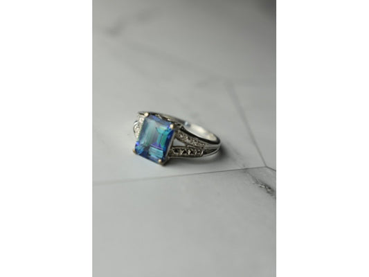 925 Sterling Silver Blue Spinel Ring Size 6.5