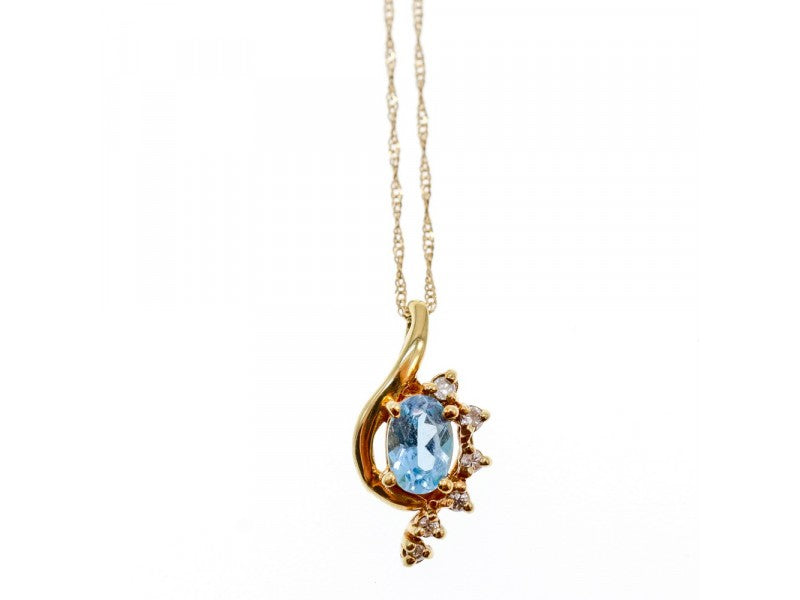10K / 14 K Yellow Gold Topaz & Diamonds Chain With Pendant