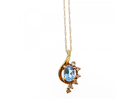 10K / 14 K Yellow Gold Topaz & Diamonds Chain With Pendant