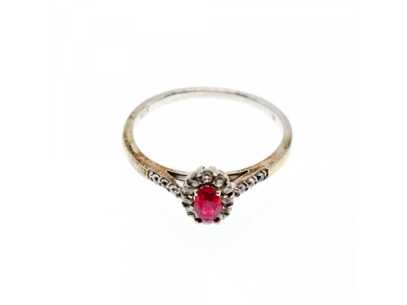 925 Sterling Silver Rubellite & White Tourmaline Ring Size 7
