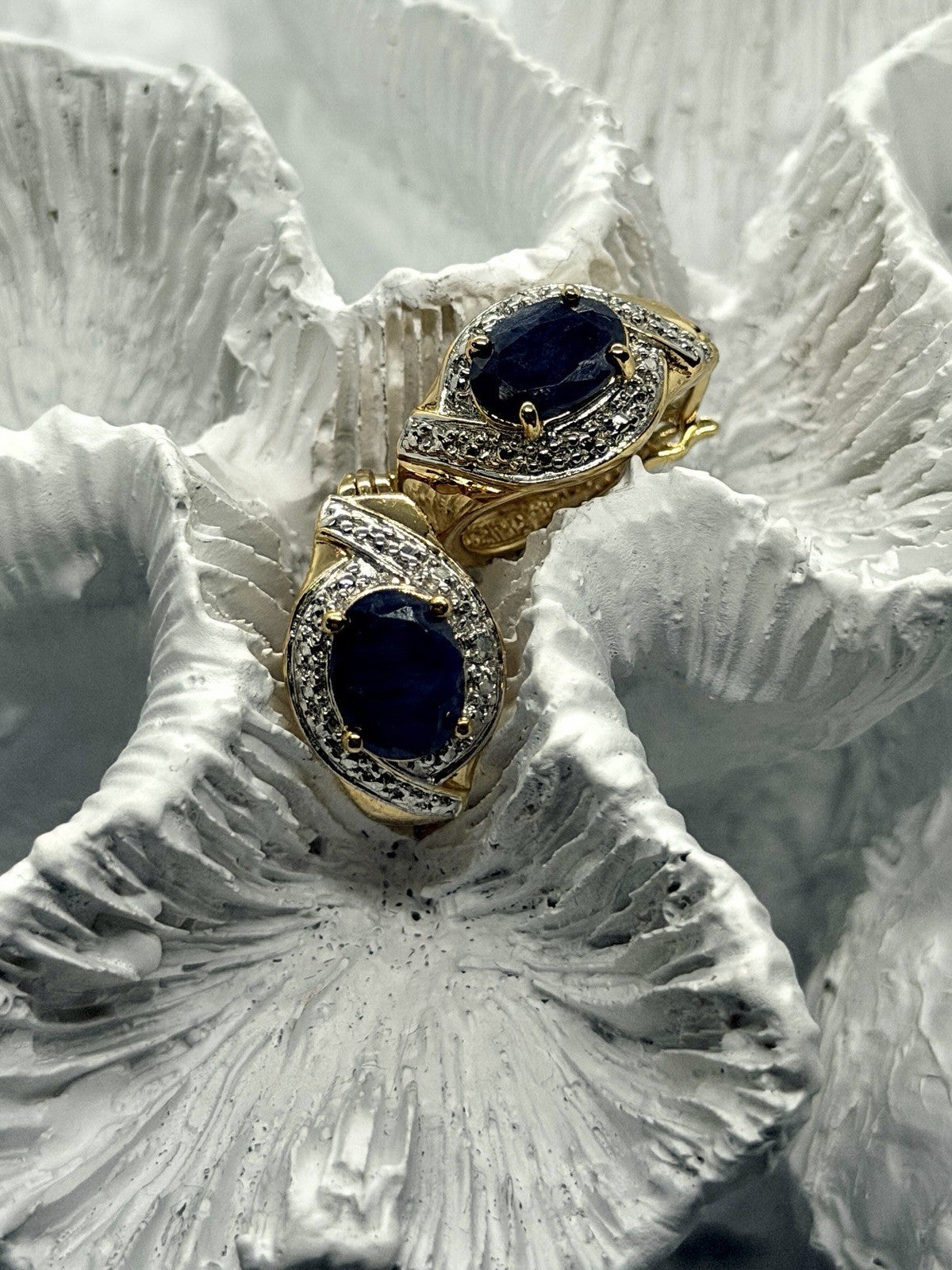 Elegant 925 Sterling Silver Gold Plated Sapphire Earrings