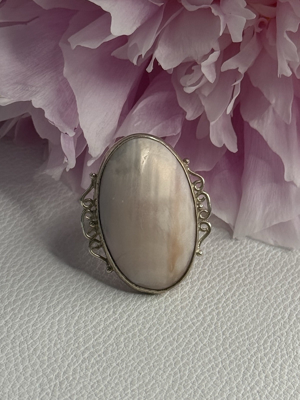 Vintage 925 Sterling Silver Rink Abalone Ring Size 6.5