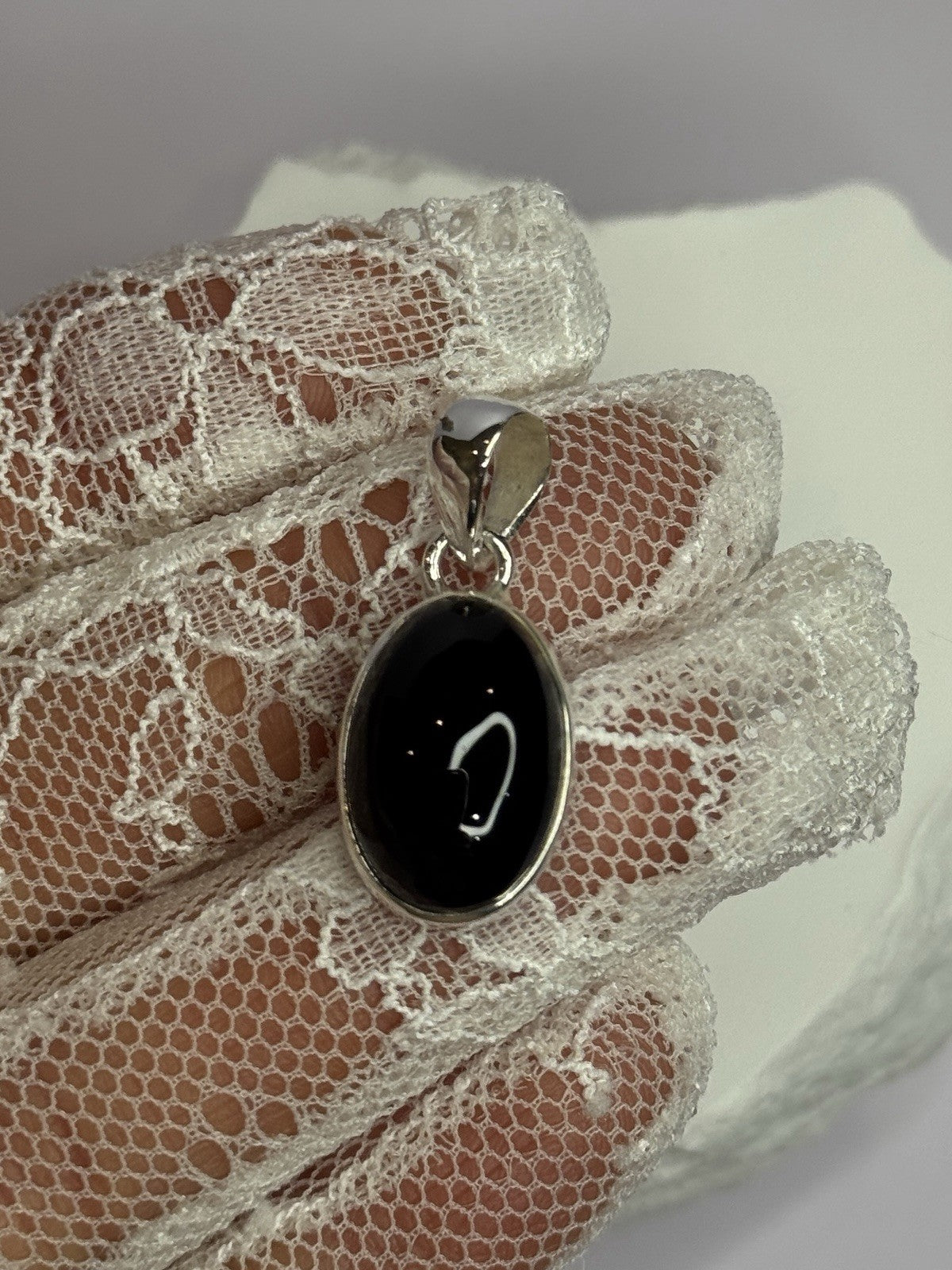 925 Sterling Silver Black Onyx Pendant Length 1.2 Inch