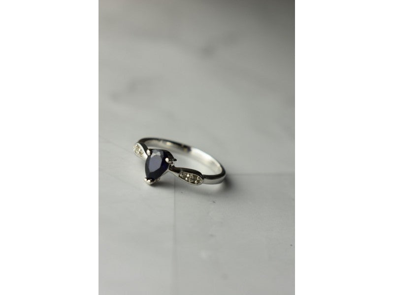 925 Sterling Silver Sapphire & White/Colorless Topaz Ring Size 7.5