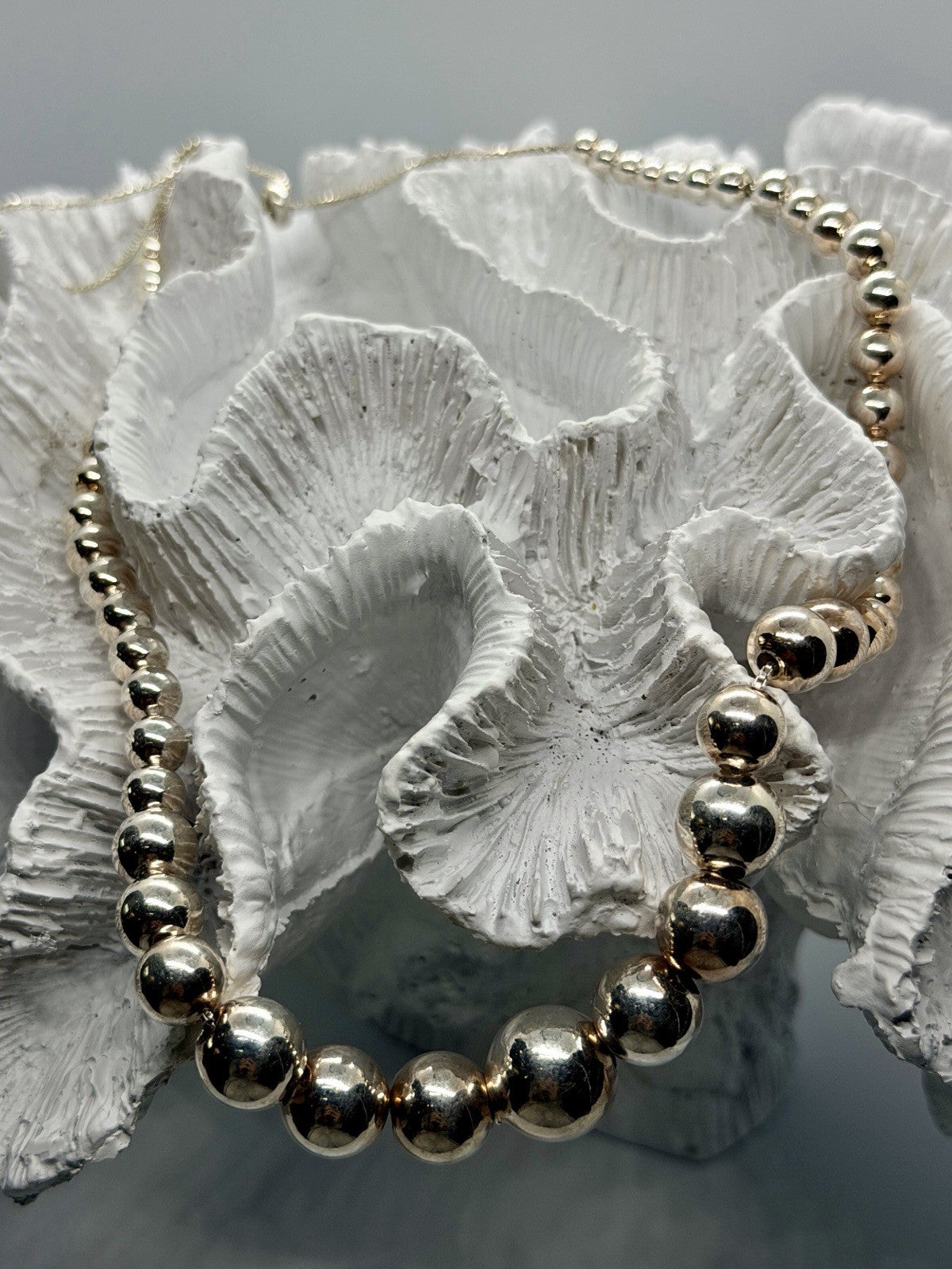 Elegant 925 Sterling Silver Graduated Bead Necklace Adjustable