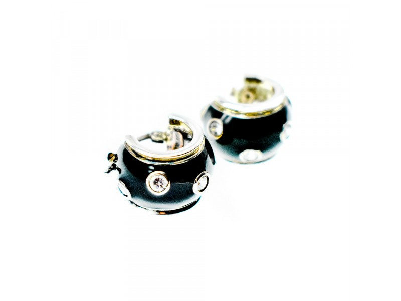 925 Sterling Silver Black Enamel & CZ Earrings