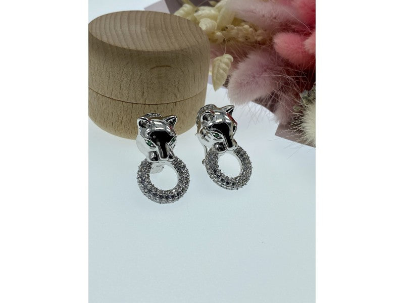 925 Sterling Silver CZ "Panther" Earrings