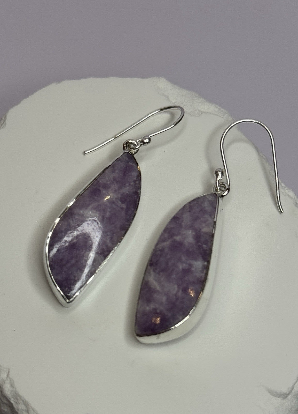 925 Sterling Silver Lepidolite Earrings Length 2 Inch