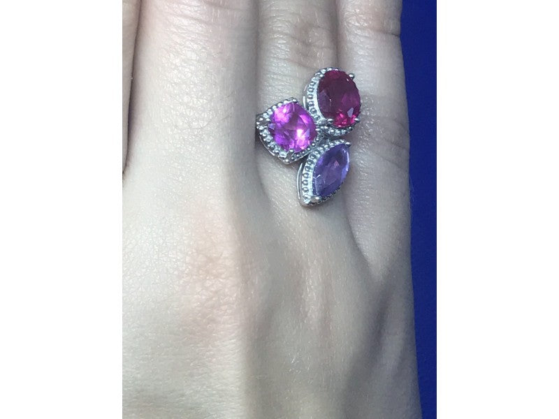925 Sterling Silver Amethyst & Spinel Ring Size 8