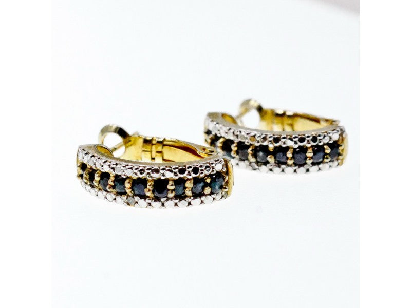 925 Sterling Silver Gold Plated Black Spinel Earrings