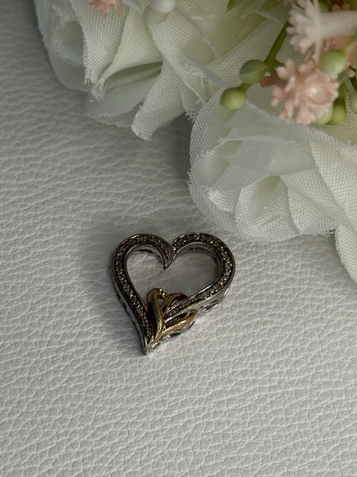 925 Sterling Silver White Topaz Heart Pendant Length 0.75 Inch