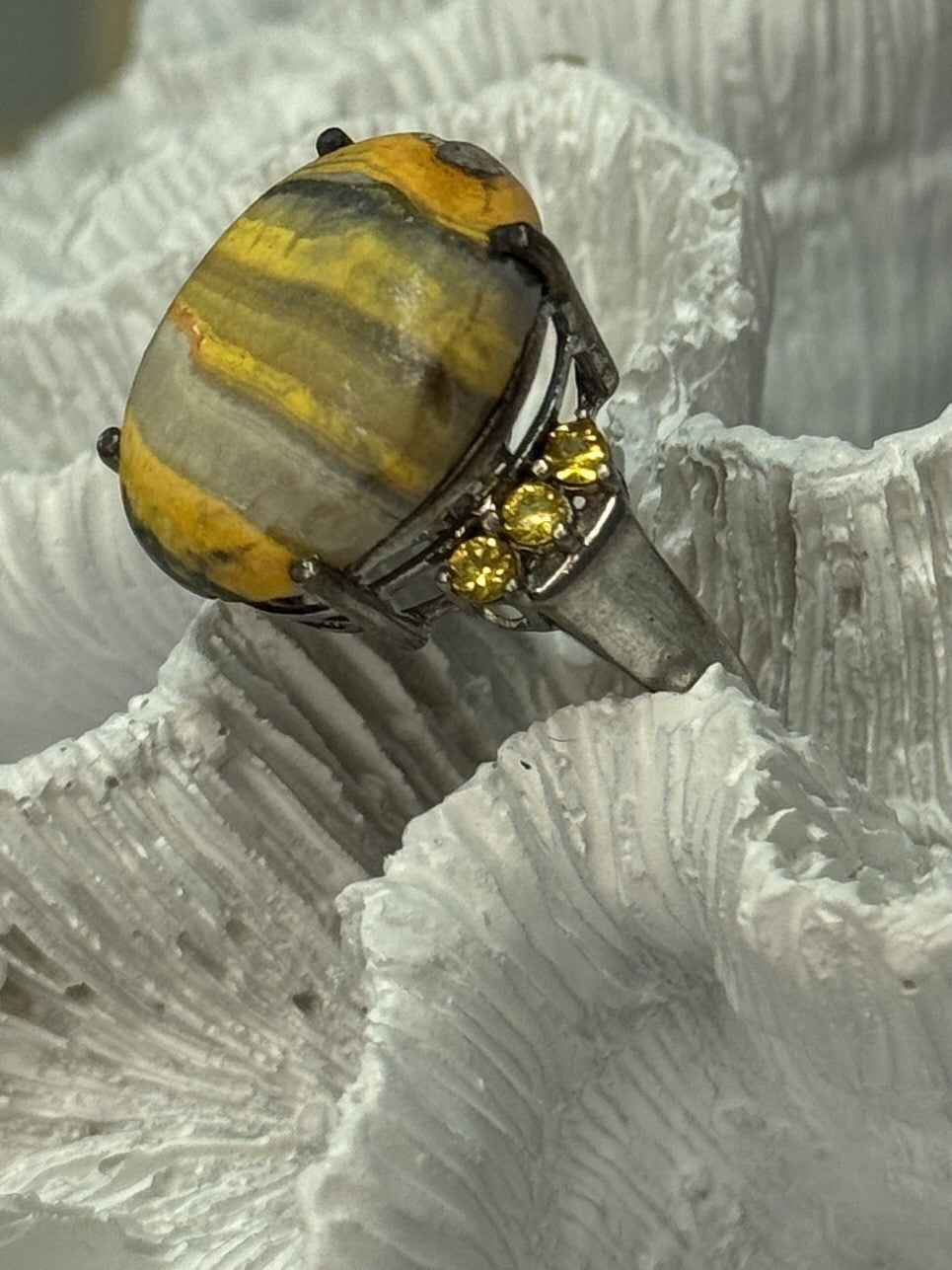 925 Sterling Silver Yashma & Citrine Ring Size 8