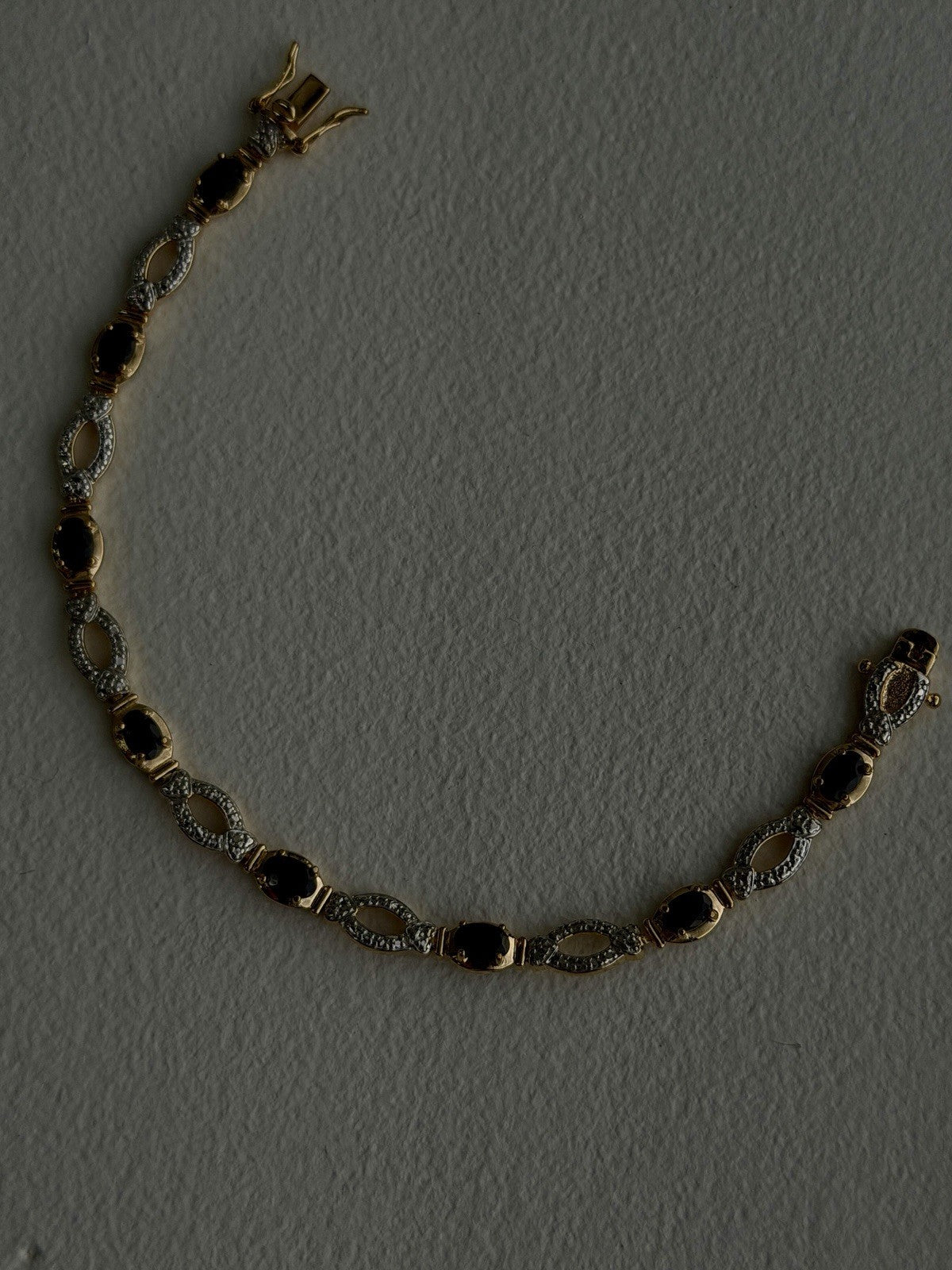 925 Sterling Silver Gold Plated Dark Blue Sapphire Bracelet 7.5