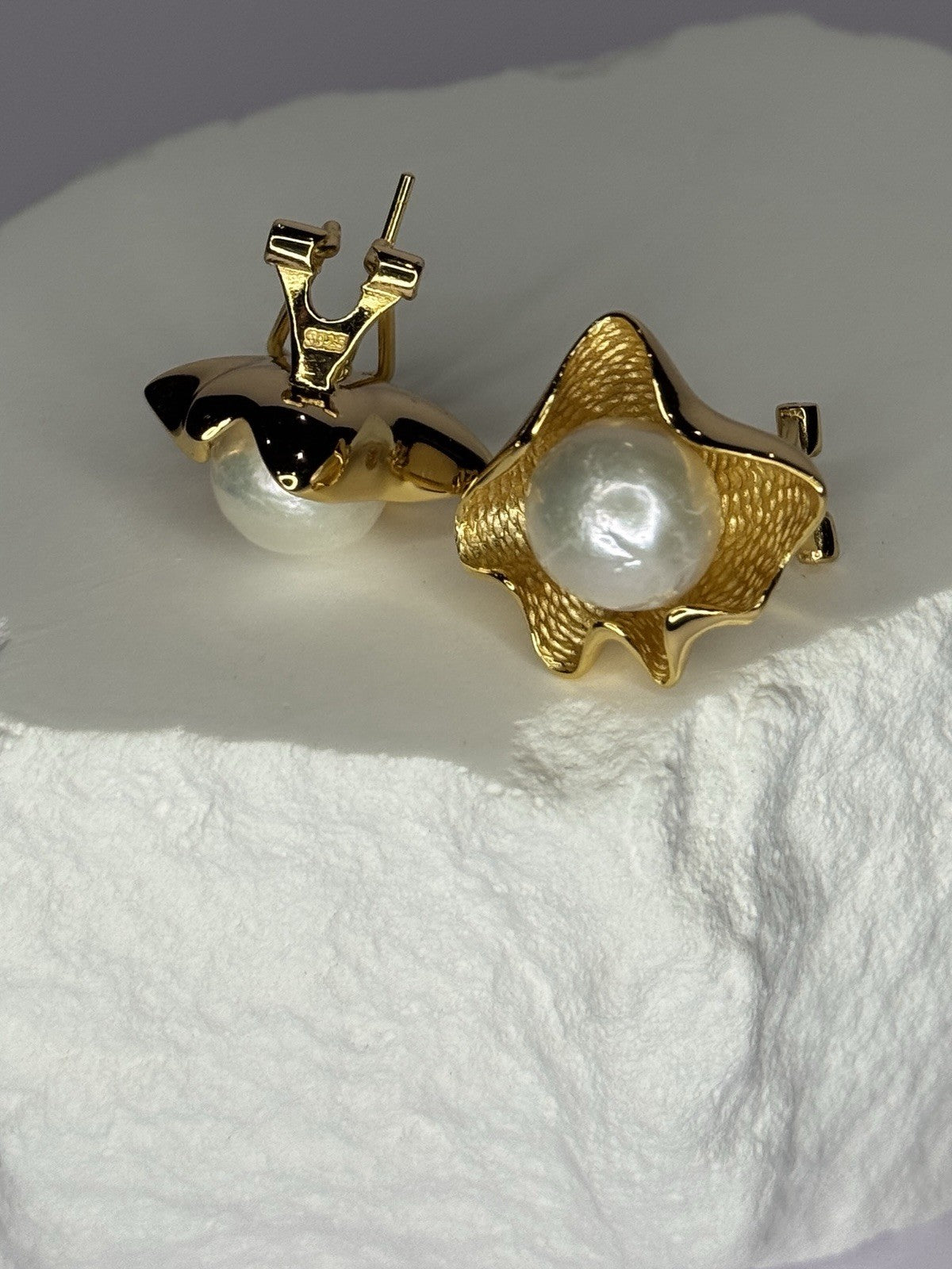 925 STERLING SILVER GOLD PLATED PEARL EARRINGS LENGTH 0.9 INCH