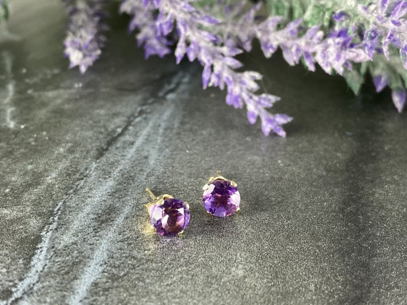 14K Yellow Gold Amethyst Earrings