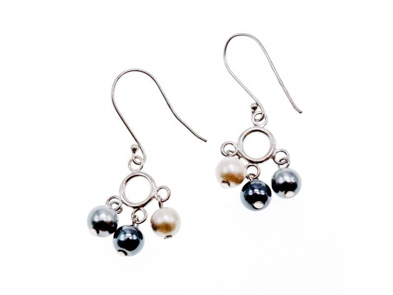 925 Sterling Silver Pearls Dangle Earrings Italy