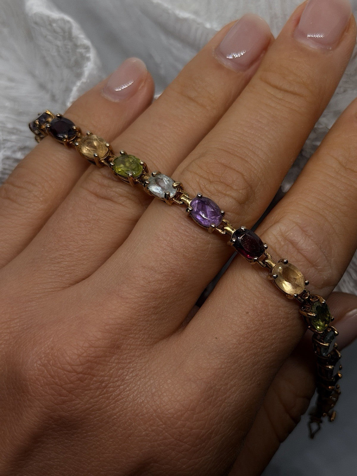 925 Sterling Silver Multi-Gemstone Bracelet Size 7.5