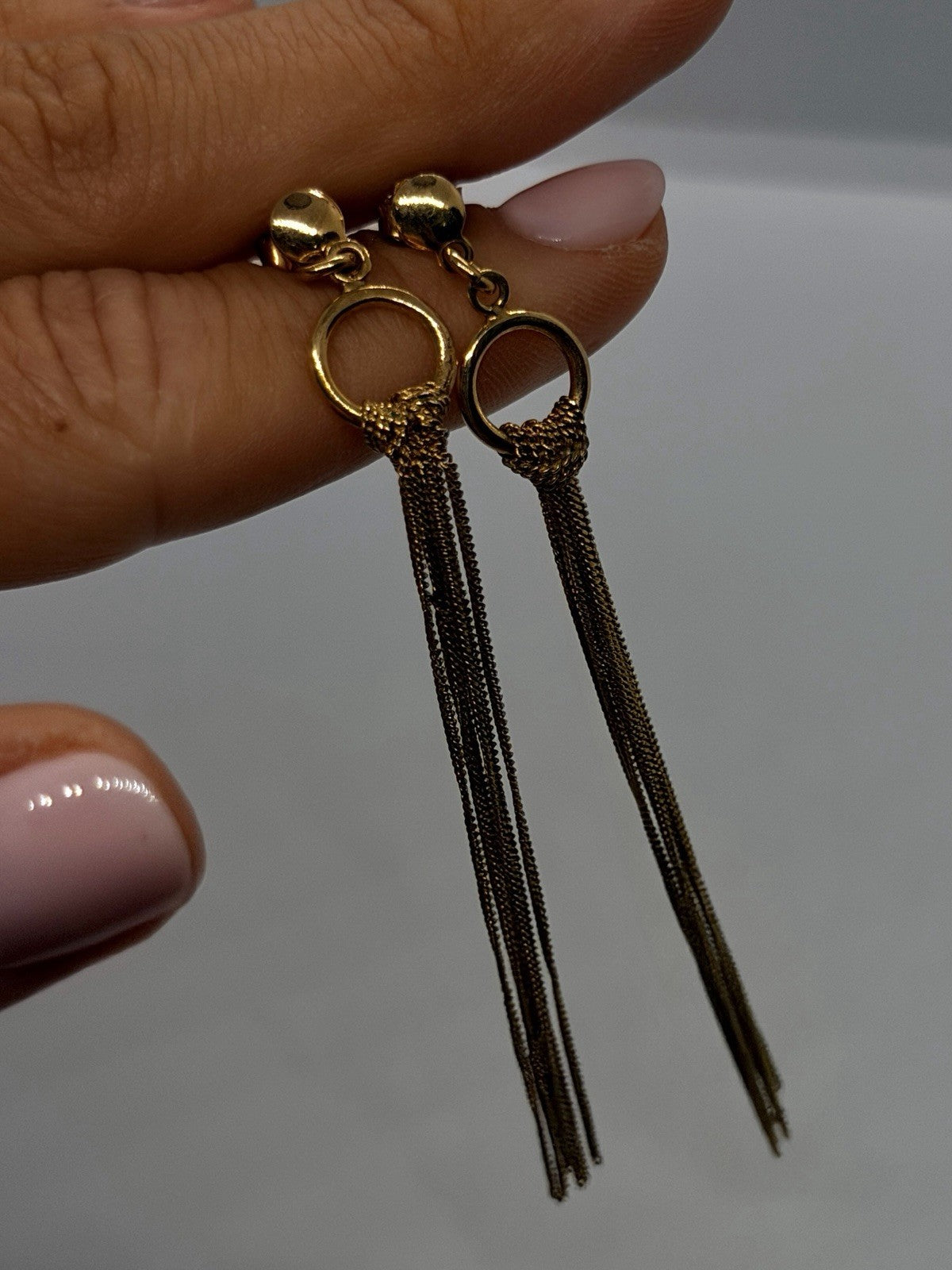 Italy 925 Sterling Silver Gold Plated Long Chain Tassel Drop Earrings