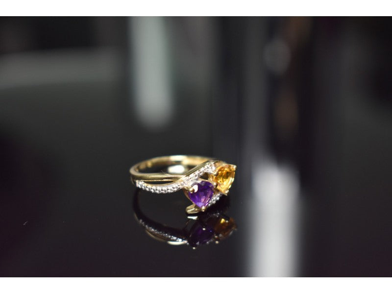 10K Yellow / White Gold Amethyst & Heliodor Ring Size 5.5