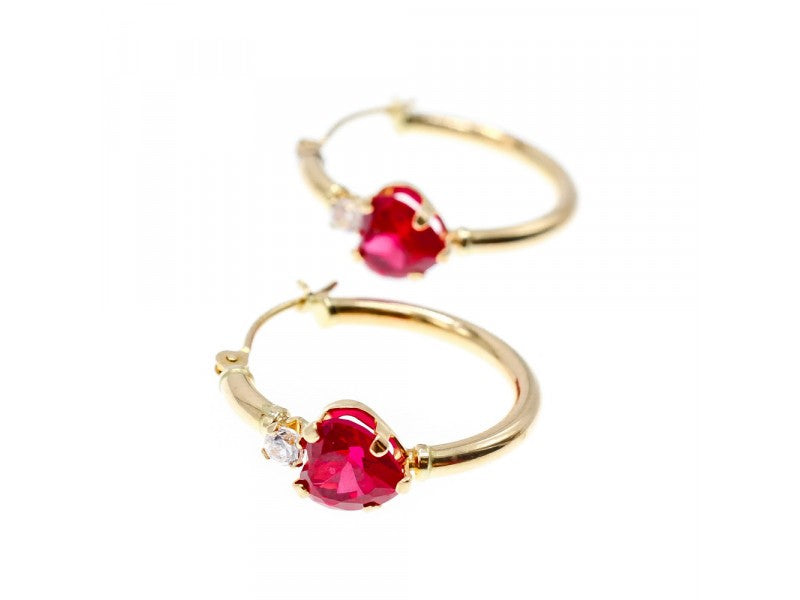 10K Yellow Gold Rubies & Diamonds Hearts Earrings
