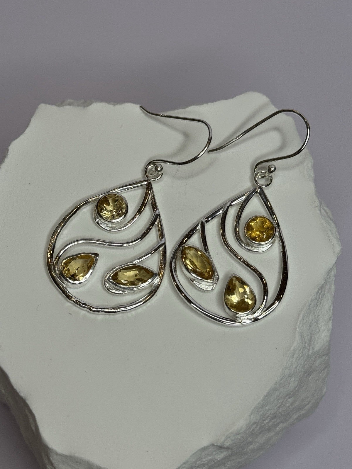 925 Sterling Silver Citrine Earrings Length 1.8 Inch