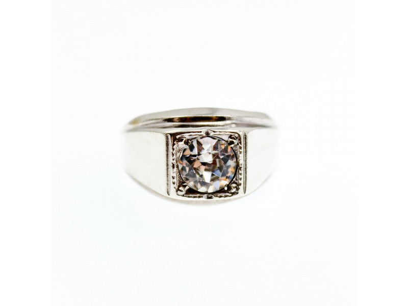 Men's 925 Sterling Silver White Beryl Ring Size 10.5