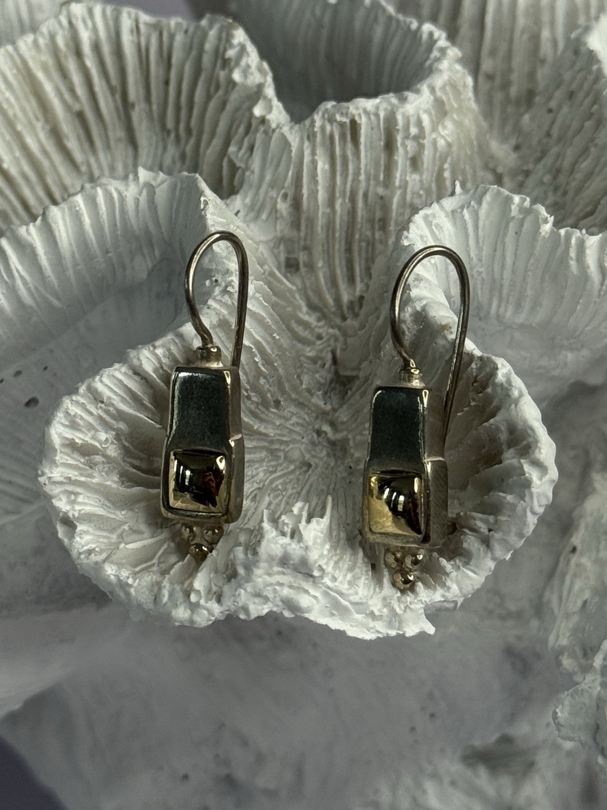 925 Sterling Silver With Gold Plated Part Earrings Length 1 Inch