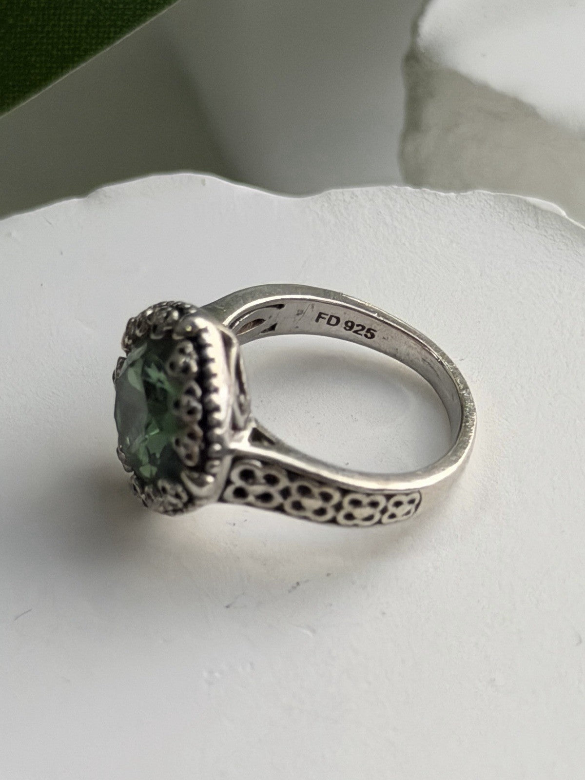925 Sterling Silver Cushion-Cut Green Peridot Ring Size 5.5