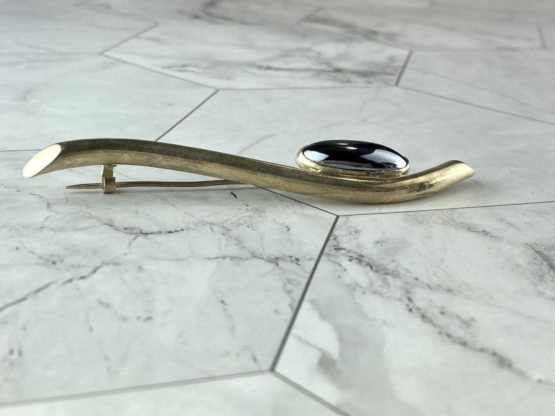 Vintage 925 Sterling Silver Hematite Brooch