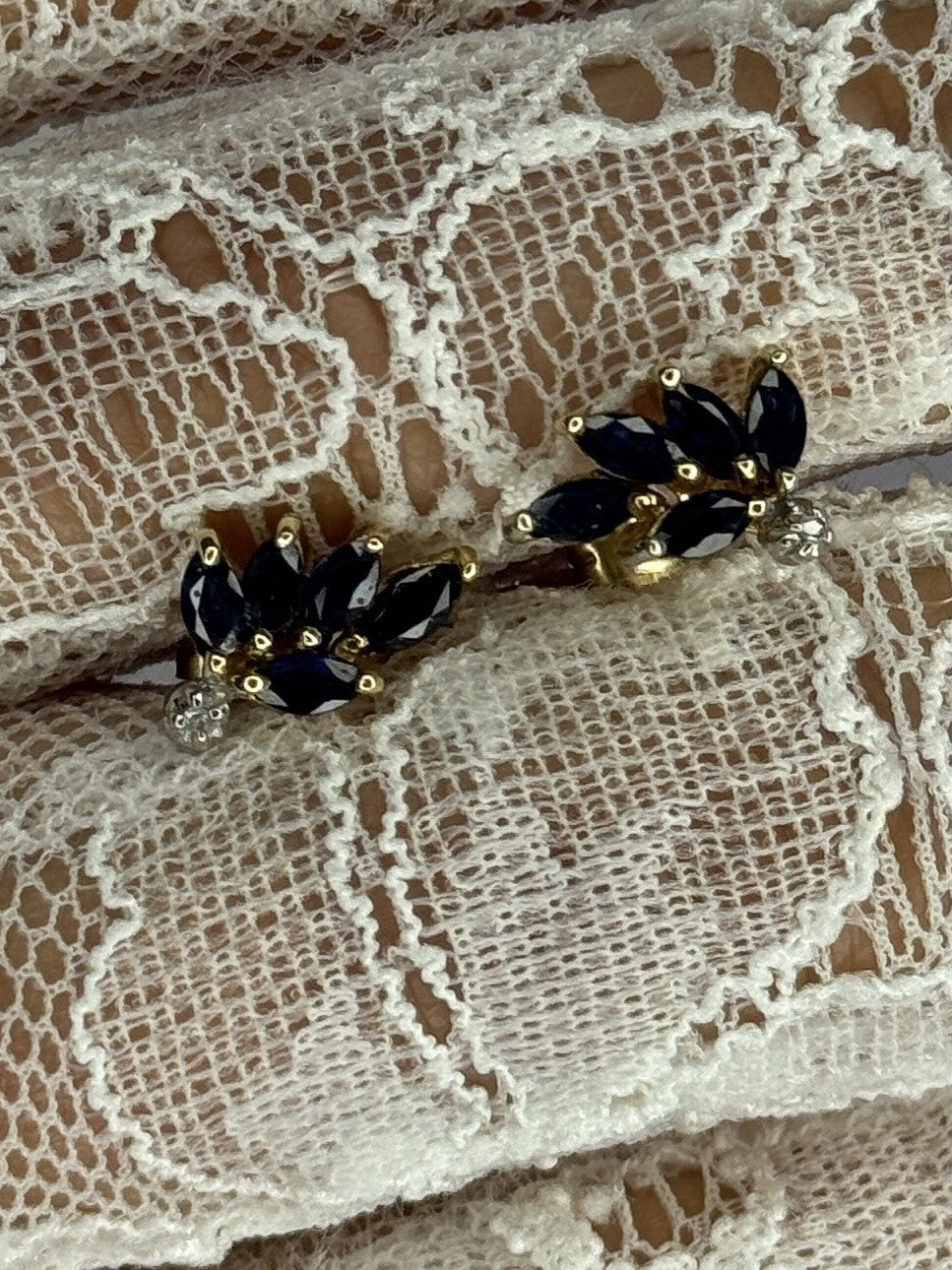 14K Yellow Gold Sapphire & Diamond Dream Earrings Length 0.4 Inch